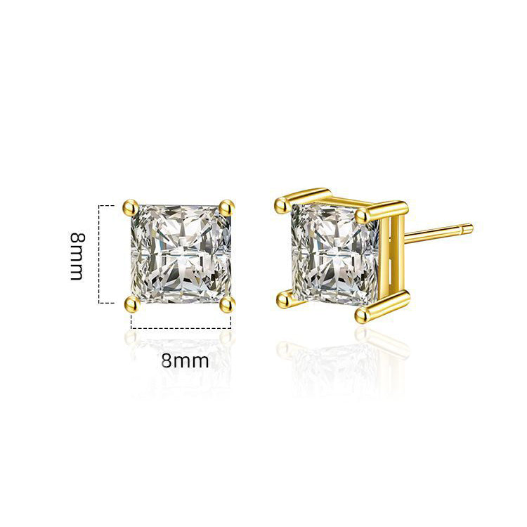 4MM Square Cubic Zirconia Stud Earrings E8429