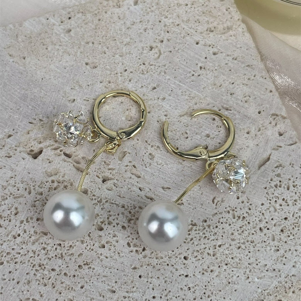Cubic Zirconia Flower with Glass Pearl Earrings E8685