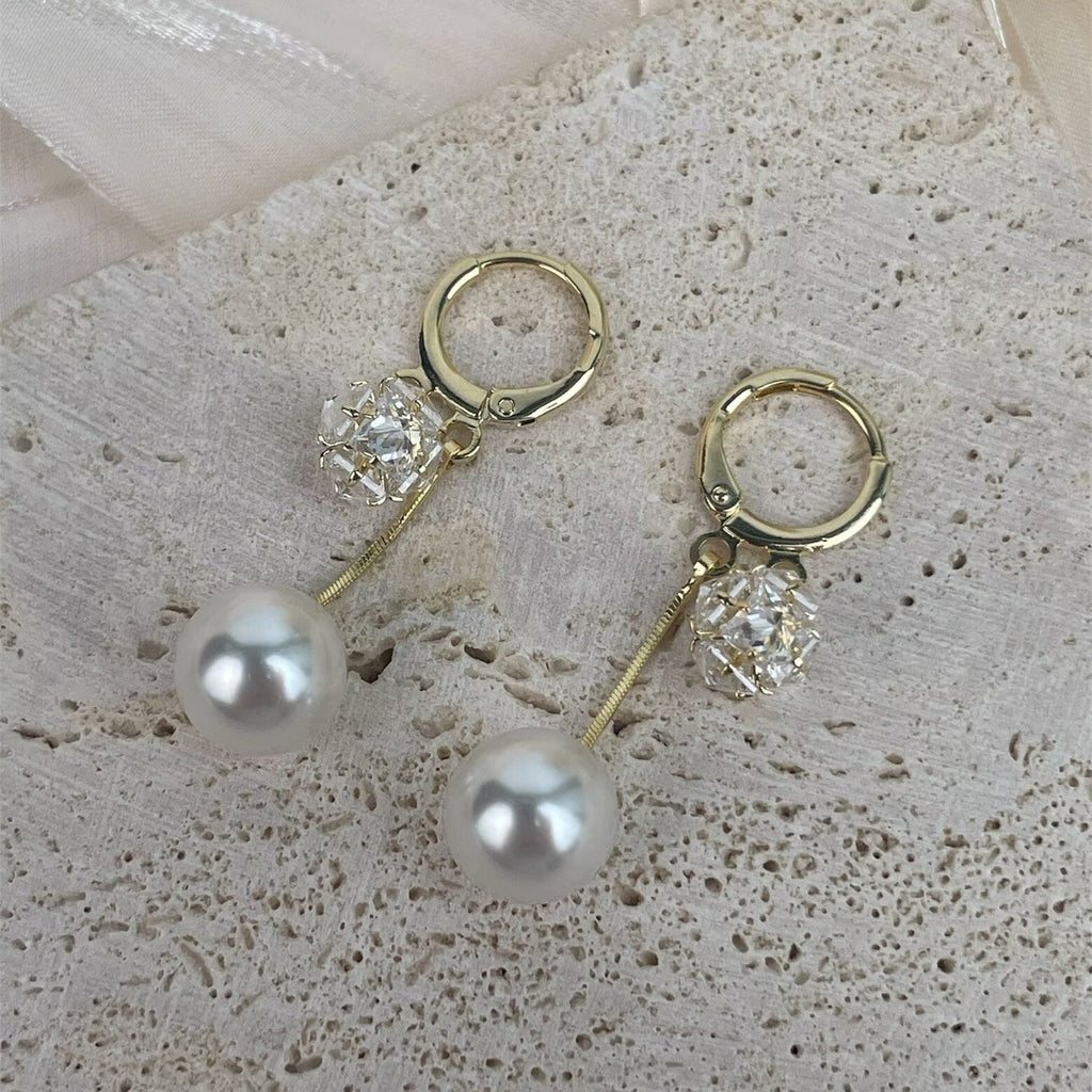 Cubic Zirconia Flower with Glass Pearl Earrings E8685