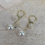Cubic Zirconia Flower with Glass Pearl Earrings E8685