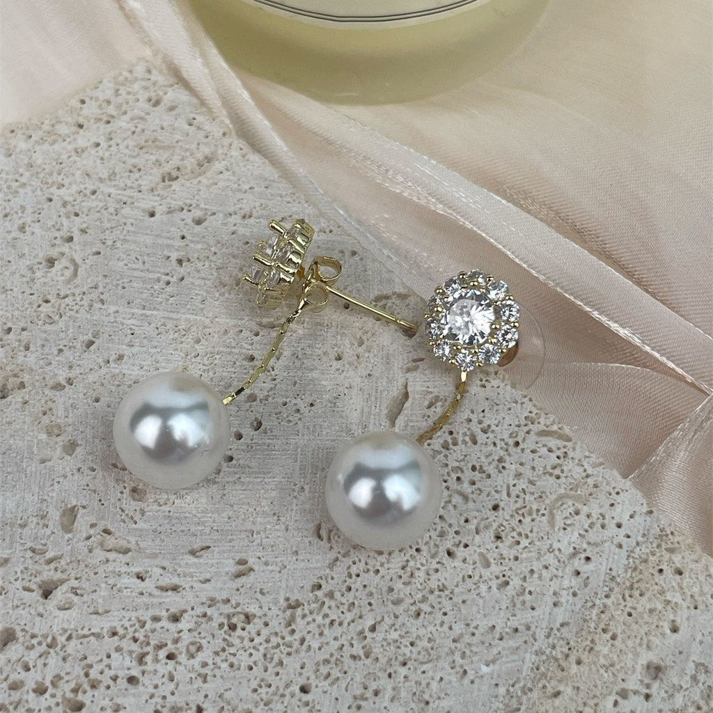 Cubic Zirconia Flower with Glass Pearl Earrings E8686