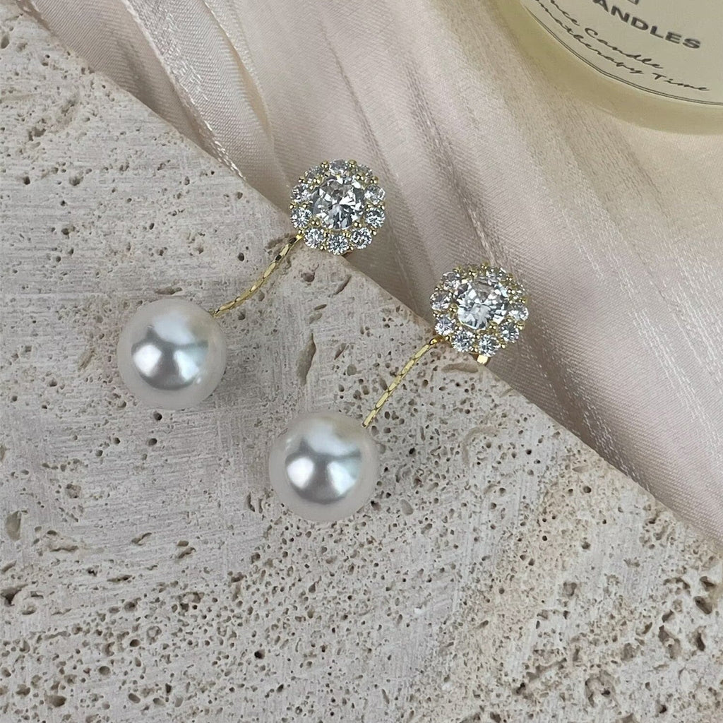 Cubic Zirconia Flower with Glass Pearl Earrings E8686