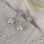 Cubic Zirconia Flower with Glass Pearl Earrings E8686