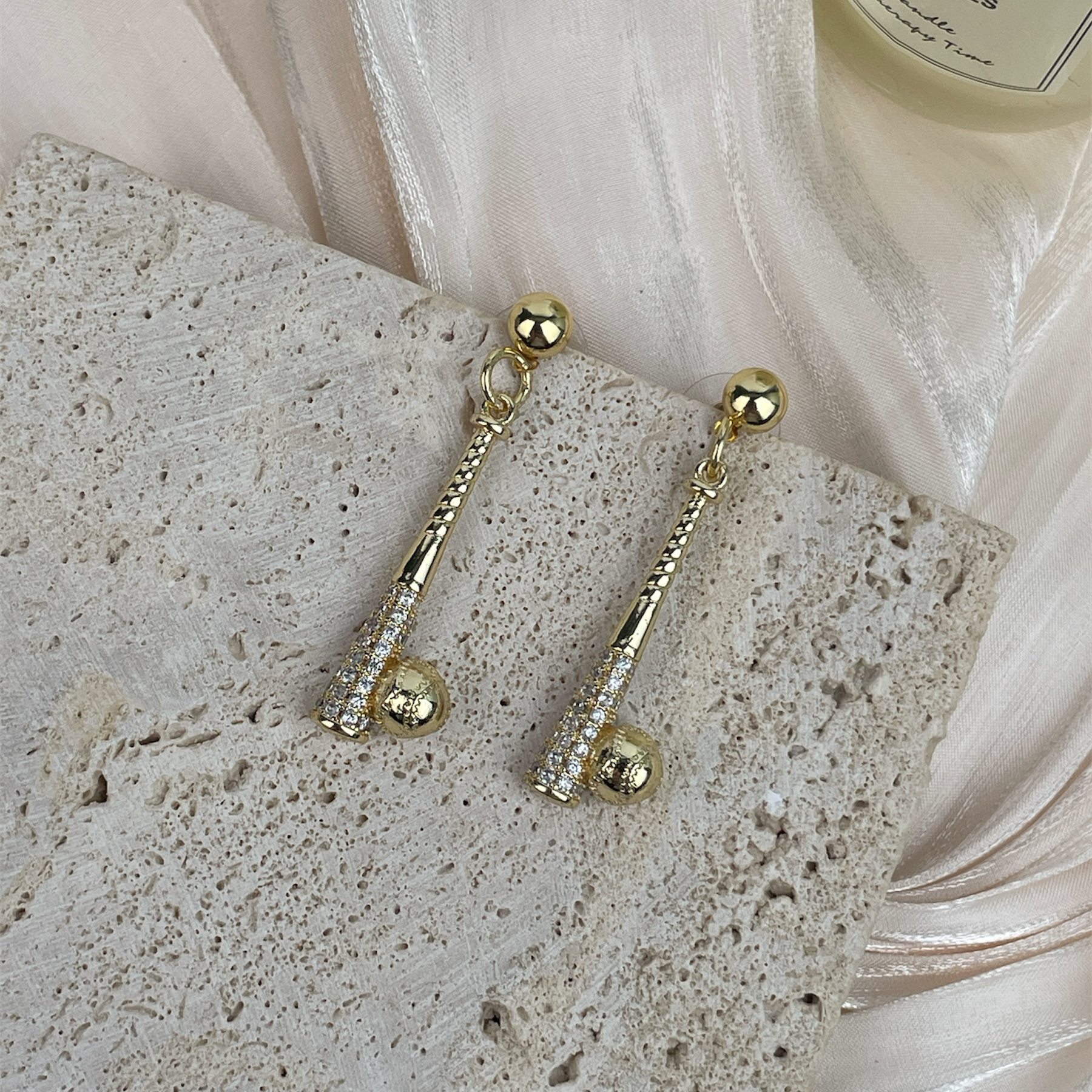 18K Gold Plated Baseball Earrings E8698