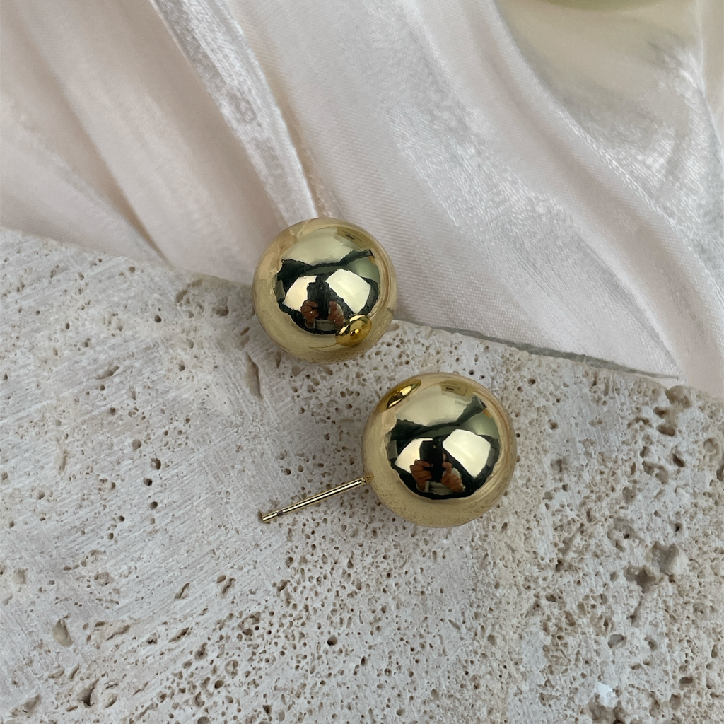 18K Gold-Plated Smooth Bead Earrings E8744 - Gold alternate view