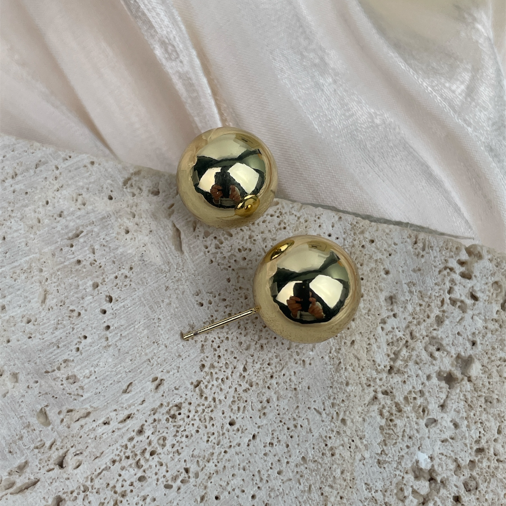 18K Gold-Plated Smooth Bead Earrings E8744 - Gold