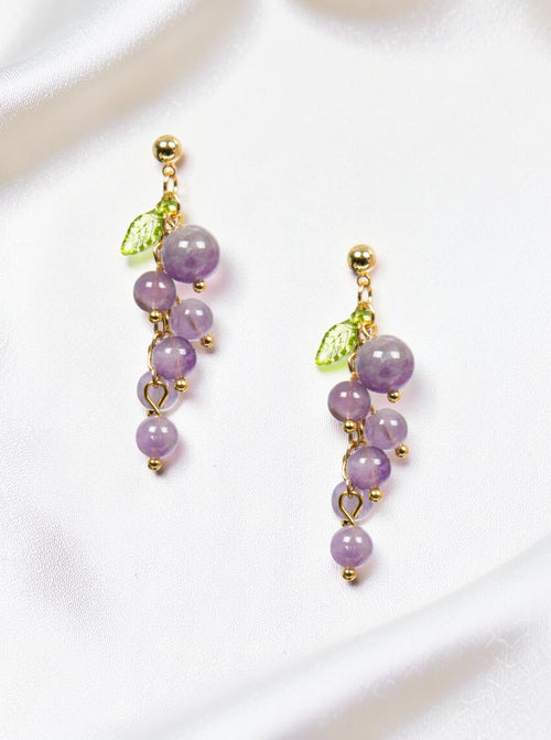 18K Gold-Plated Mixed-Stone Earrings E8764 - Amethyst