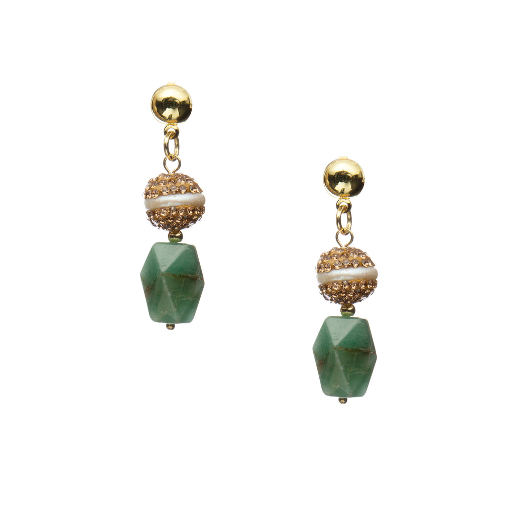 Freshwater Pearl With Green Aventurine Earrings E8771