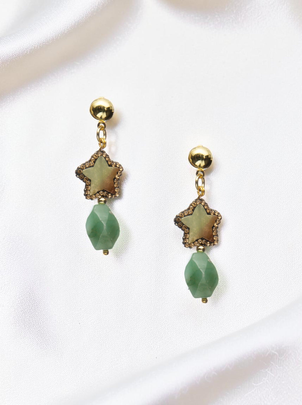 18K Gold Plated Green Aventurine Earrings E8773
