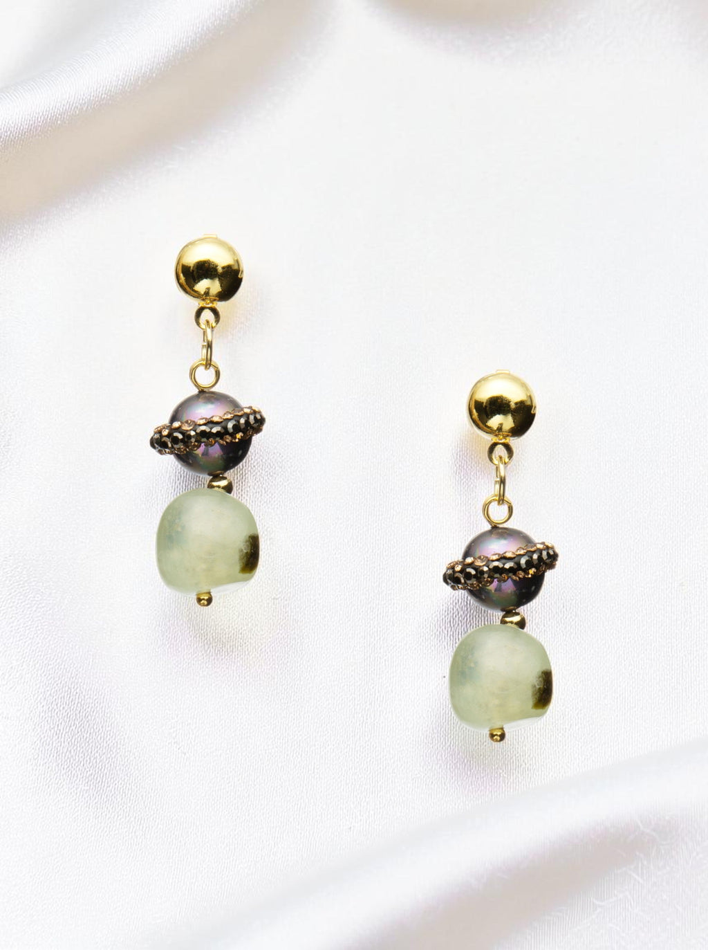 18K Gold Plated Irregular Prehnite Earrings E8778