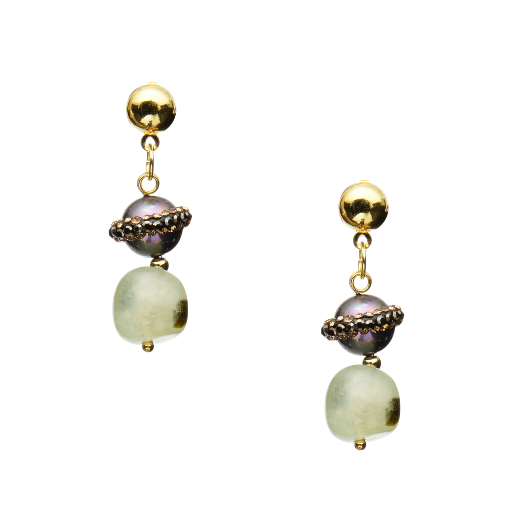 18K Gold Plated Irregular Prehnite Earrings E8778