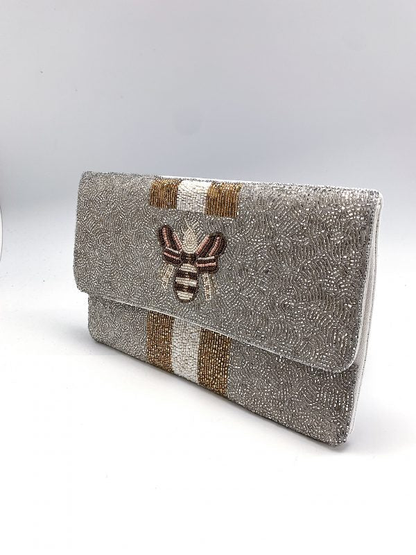 BEE-You Striped Beaded Clutch EXW-6030-GD