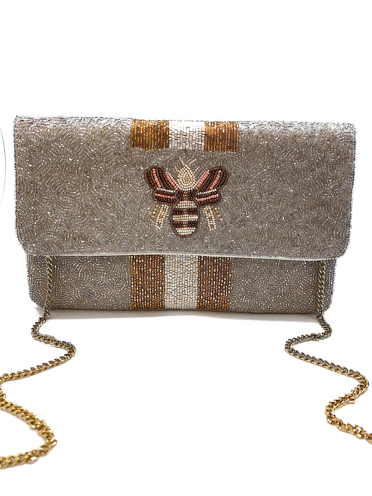 BEE-You Striped Beaded Clutch EXW-6030-GD