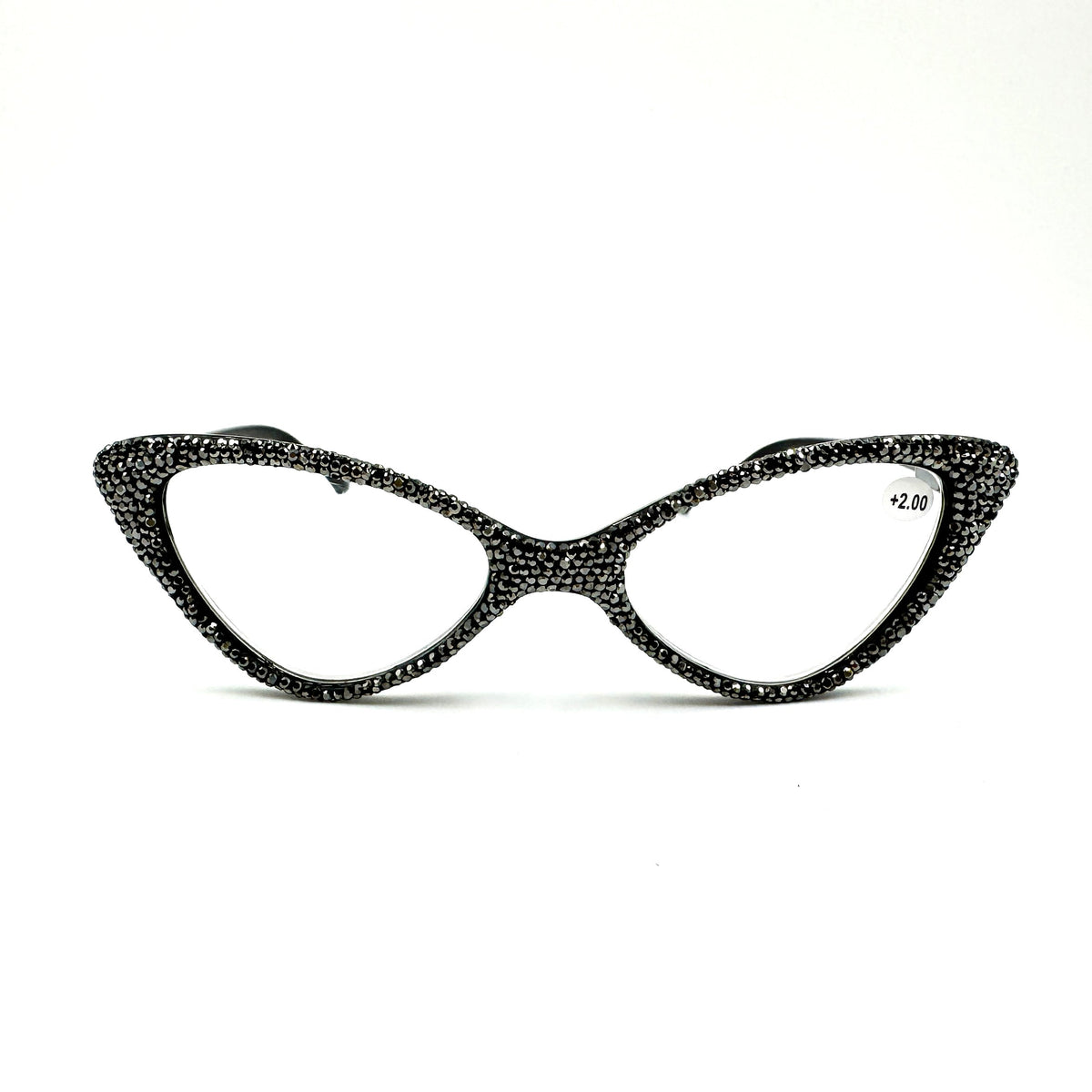Handmade Rhinestone Round Reader Glasses G0303-Gun Metal