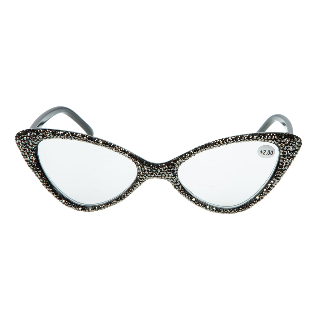 Handmade Rhinestone Round Reader Glasses G0303-Gun Metal
