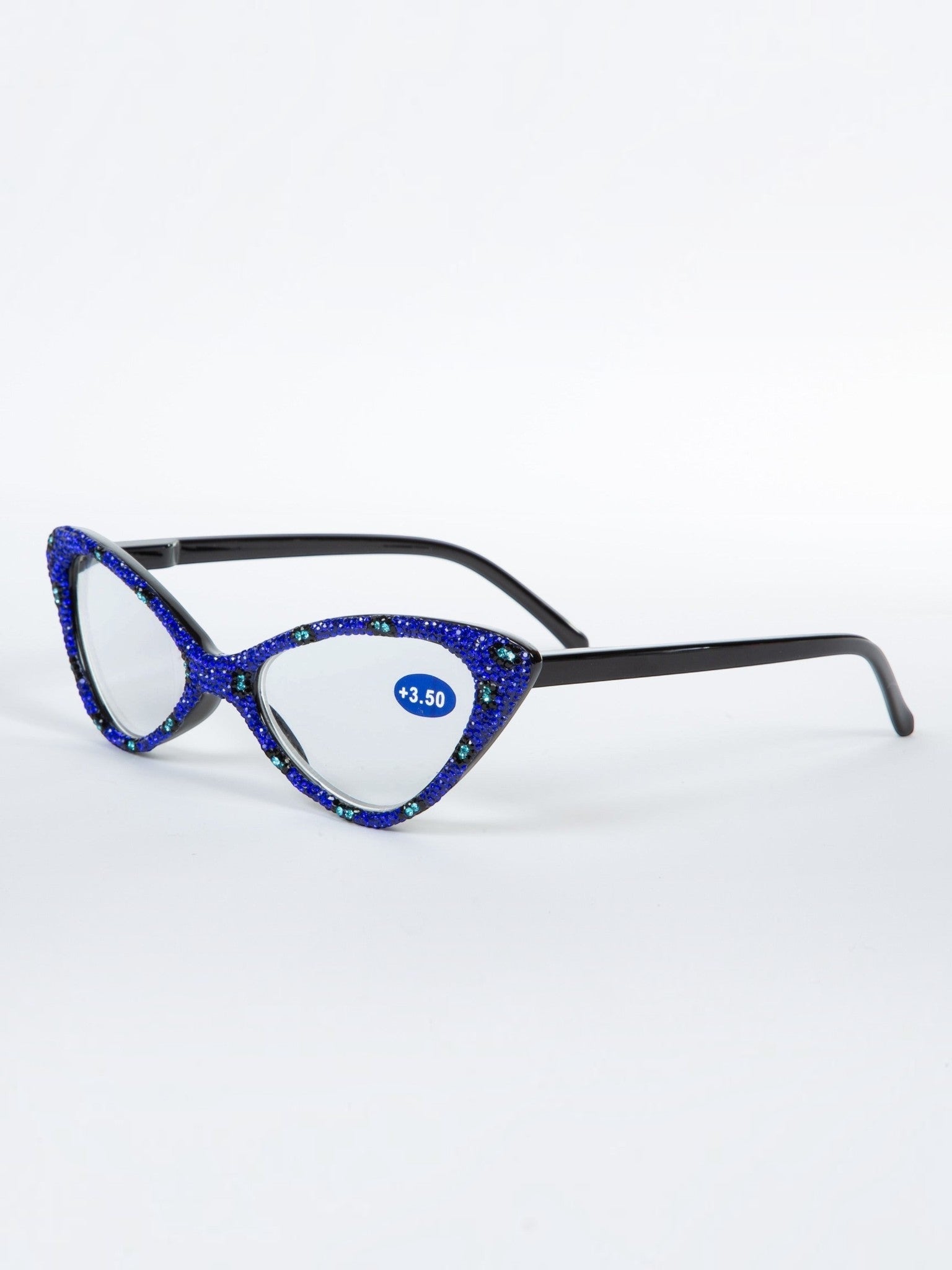 Handmade Rhinestone Cat Eye Reader Glasses G0305-Blue