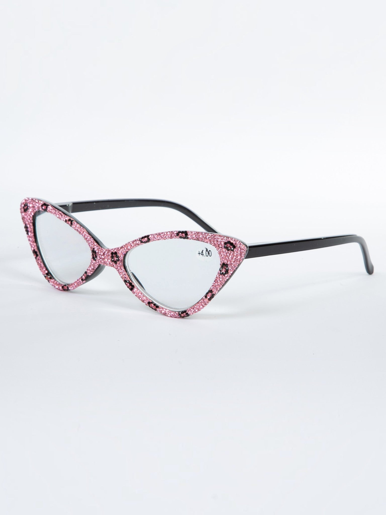 Handmade Rhinestone Cat Eye Reader Glasses G0305-Pink