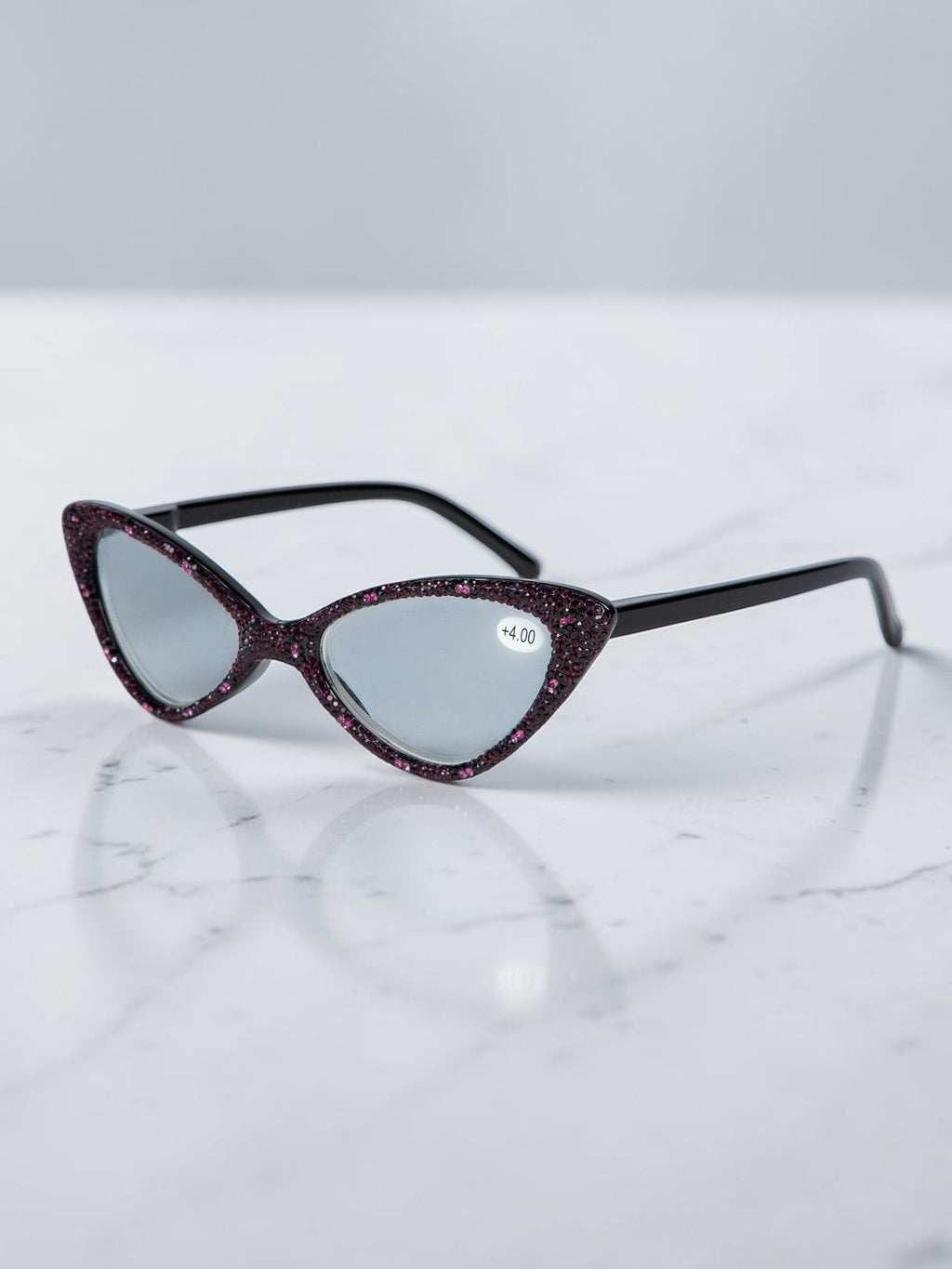 Handmade Rhinestone Cat Eye Reader Glasses G0305-Purple