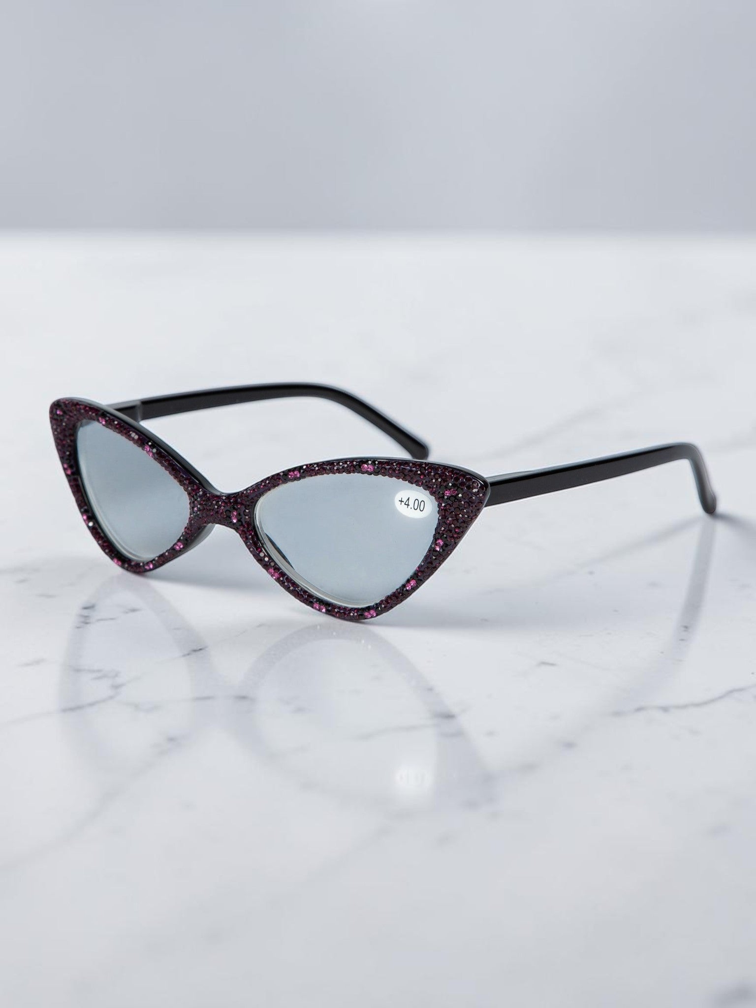 Handmade Rhinestone Cat Eye Reader Glasses G0305-Purple