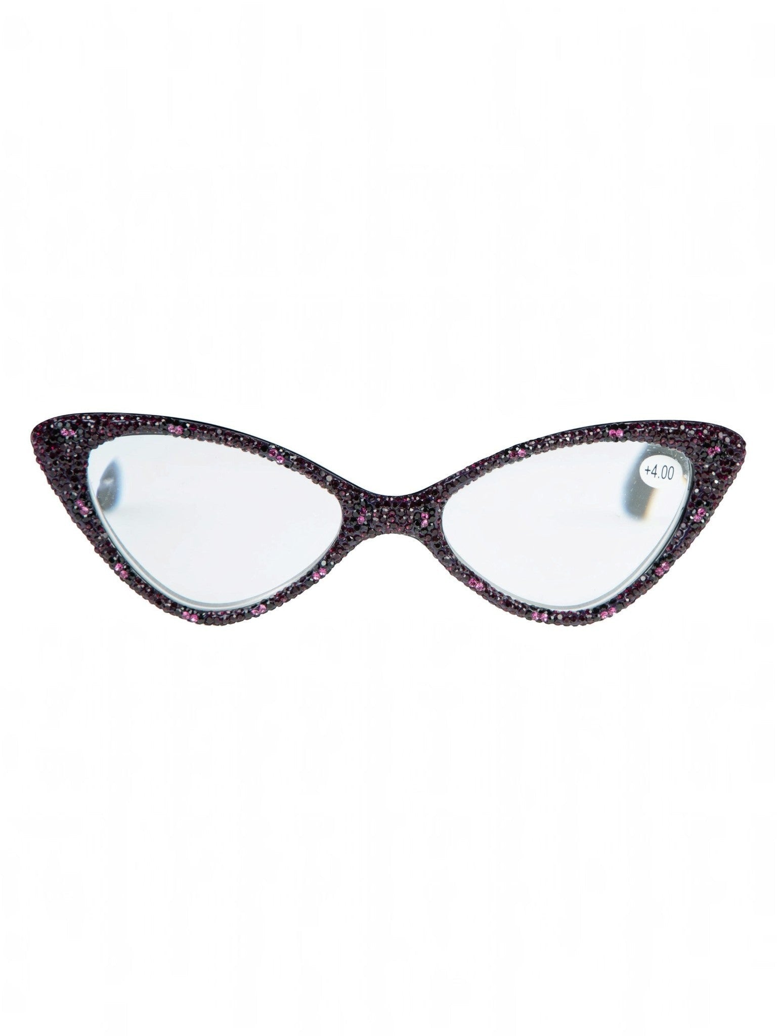 Handmade Rhinestone Cat Eye Reader Glasses G0305-Purple