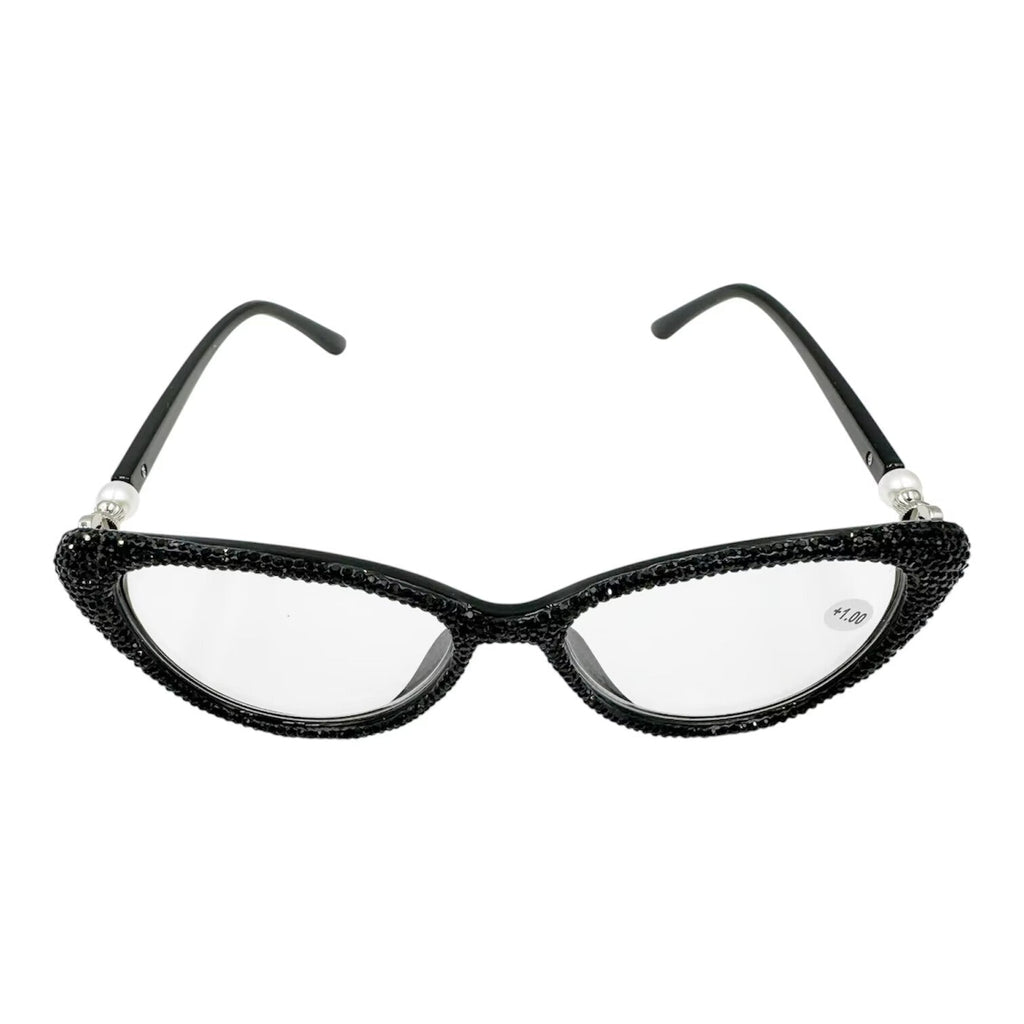Handmade Rhinestone Cat Eye Reader Glasses G0399 - Black