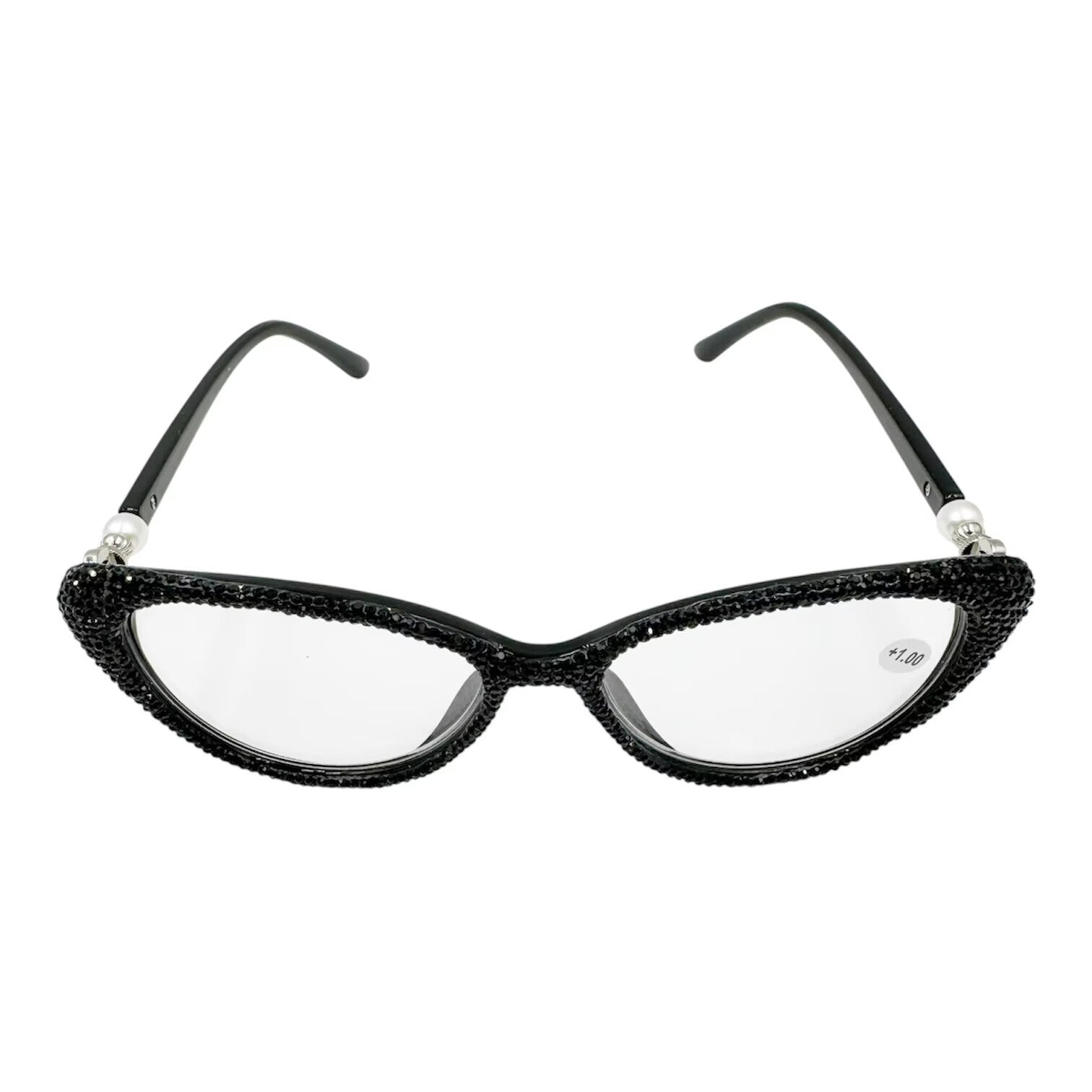 Handmade Rhinestone Cat Eye Reader Glasses G0399 - Black