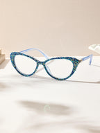 Handmade Rhinestone Cat Eye Reader Glasses G0399-Blue-AB