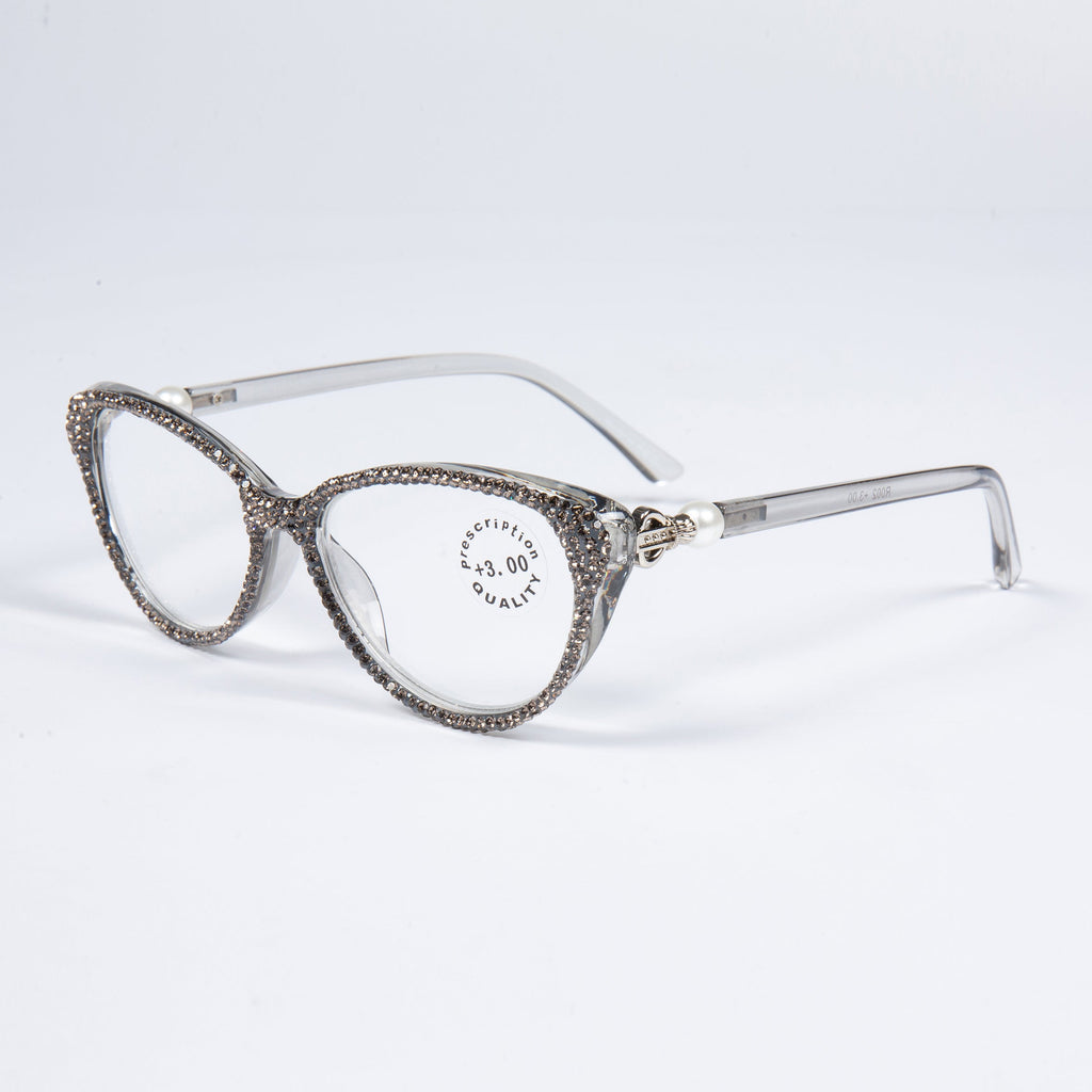 Handmade Rhinestone Cat Eye Reader Glasses G0399-Grey