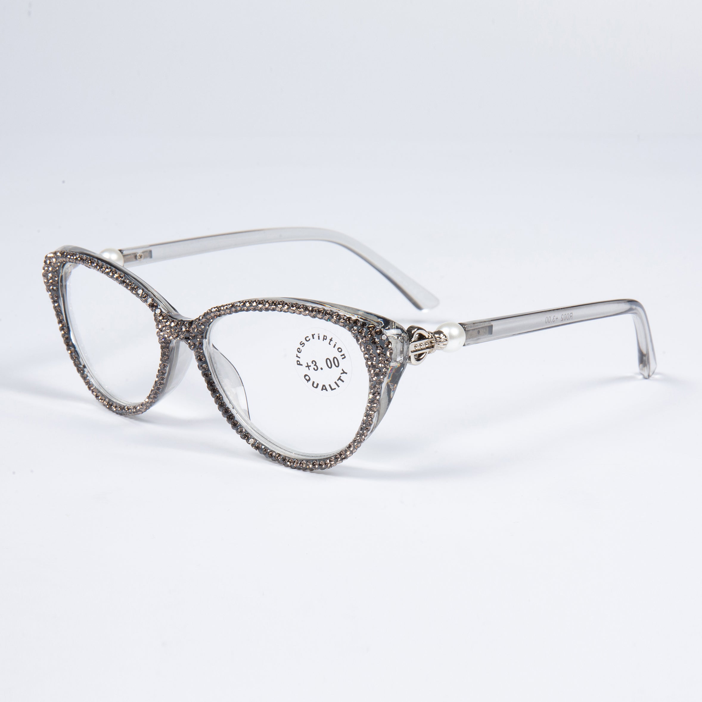 Handmade Rhinestone Cat Eye Reader Glasses G0399-Grey