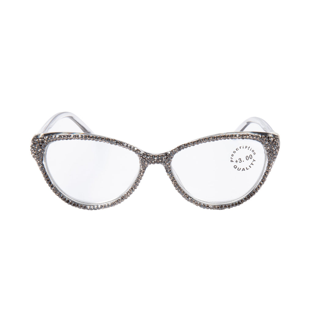 Handmade Rhinestone Cat Eye Reader Glasses G0399-Grey