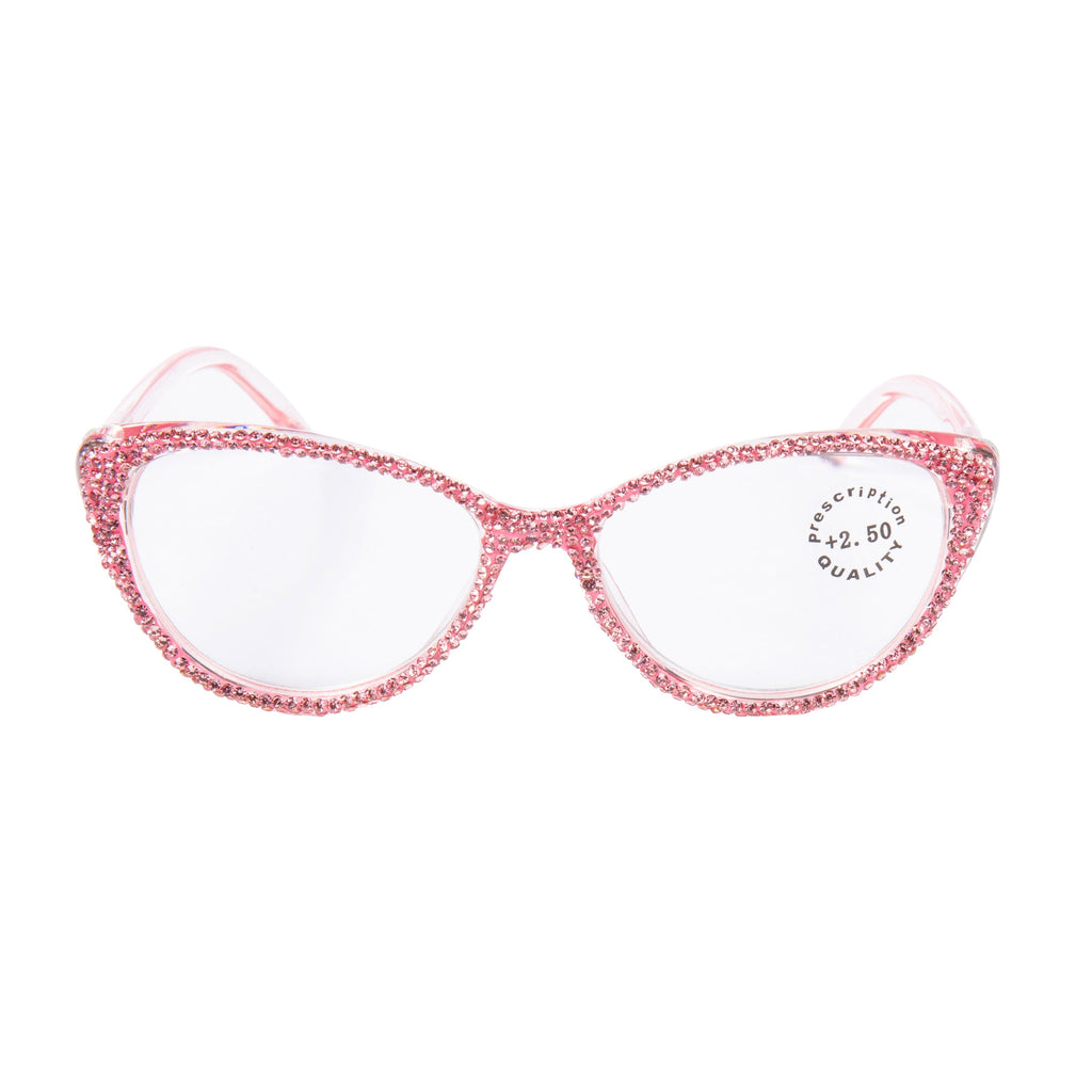 Handmade Rhinestone Cat Eye Reader Glasses G0399-Pink