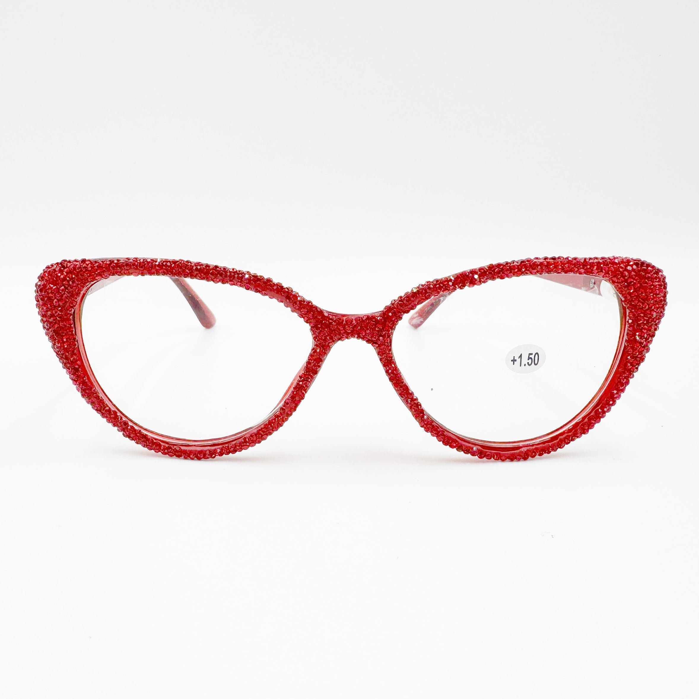Handmade Rhinestone Cat Eye Reader Glasses G0399 - Red