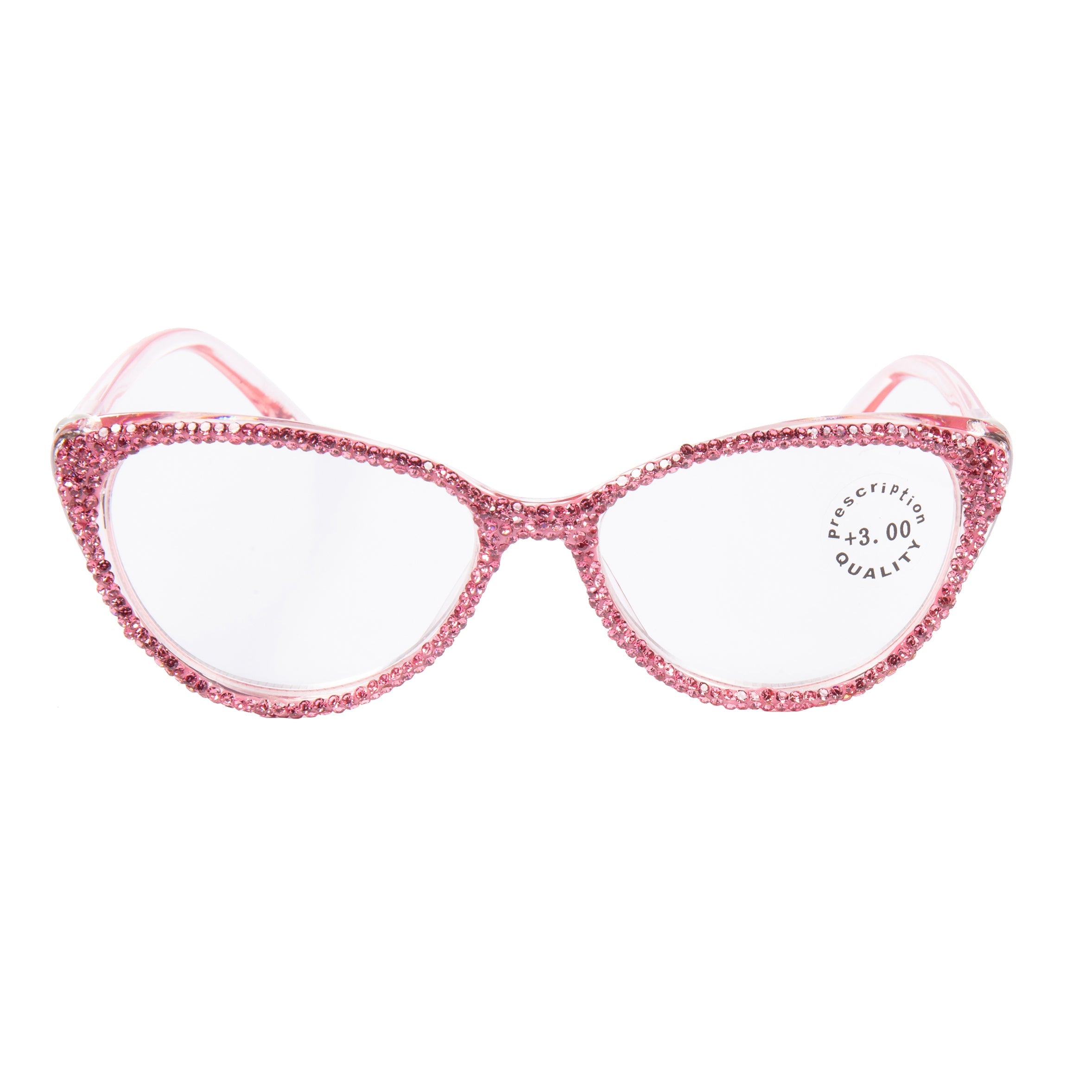 Handmade Rhinestone Cat Eye Reader Glasses G0399-Rose Red