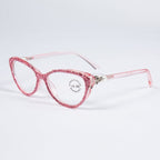 Handmade Rhinestone Cat Eye Reader Glasses G0399-Rose Red