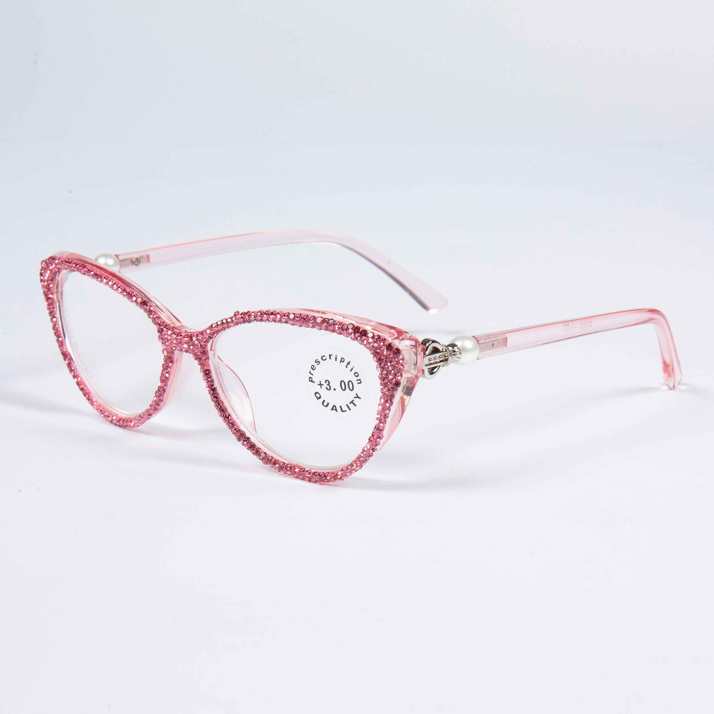 Handmade Rhinestone Cat Eye Reader Glasses G0399-Rose Red