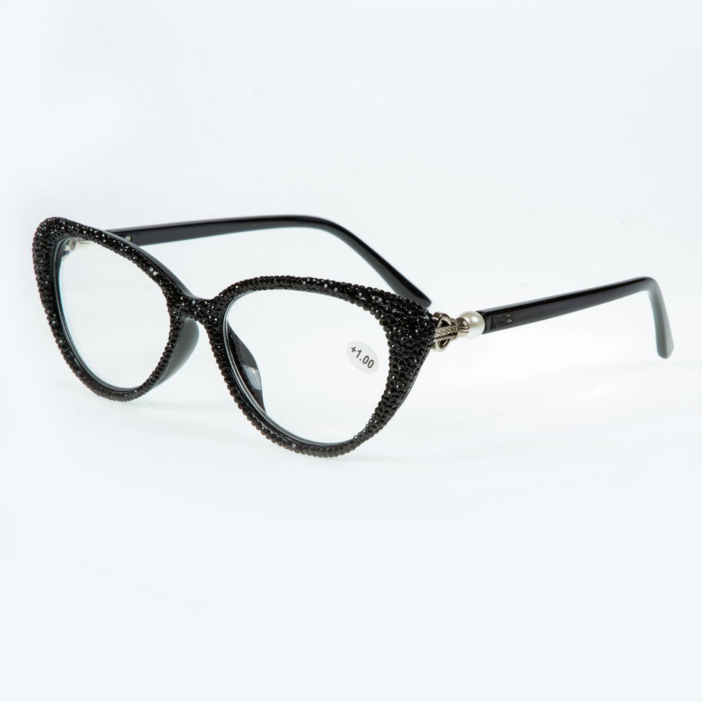 Handmade Rhinestone Cat Eye Reader Glasses G0399 - Black