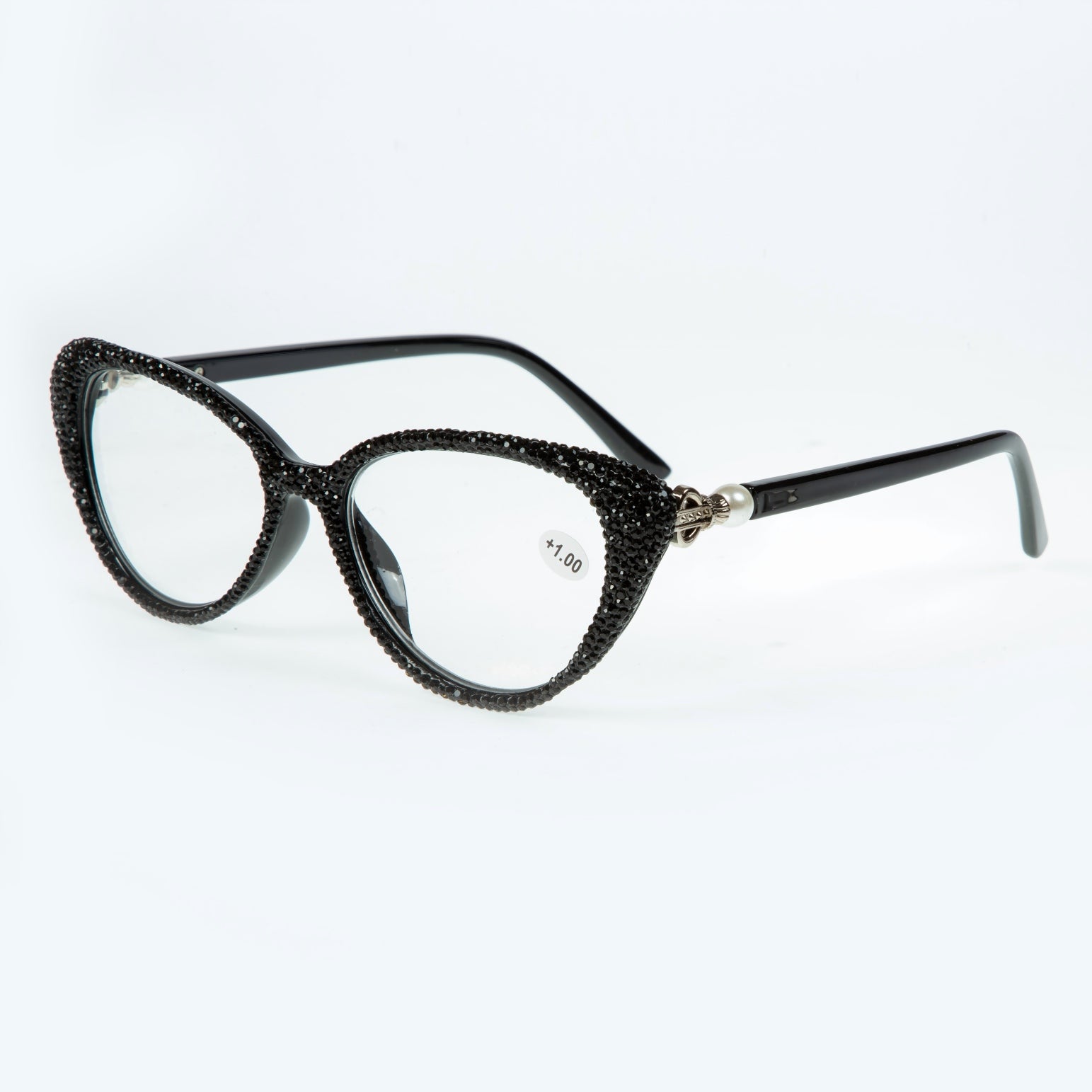 Handmade Rhinestone Cat Eye Reader Glasses G0399 - Black