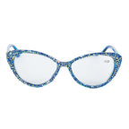 Handmade Rhinestone Cat Eye Reader Glasses G0399-Blue-AB