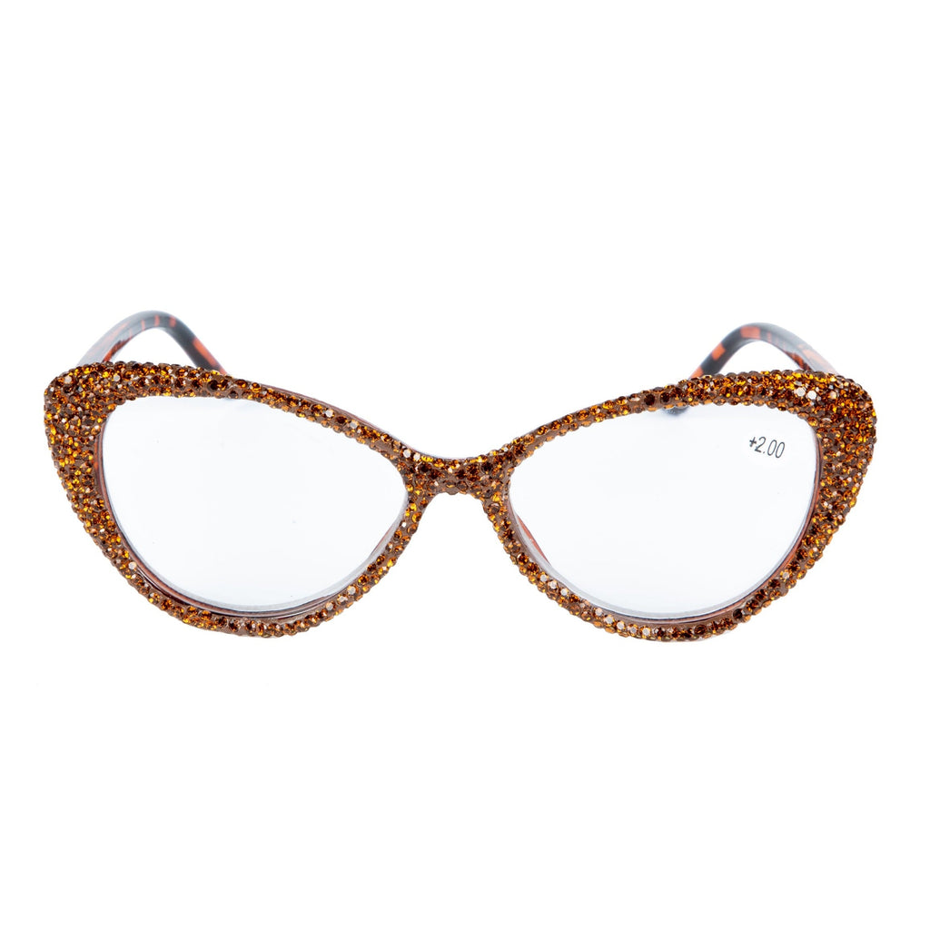 Handmade Rhinestone Cat Eye Reader Glasses G0399-Brown