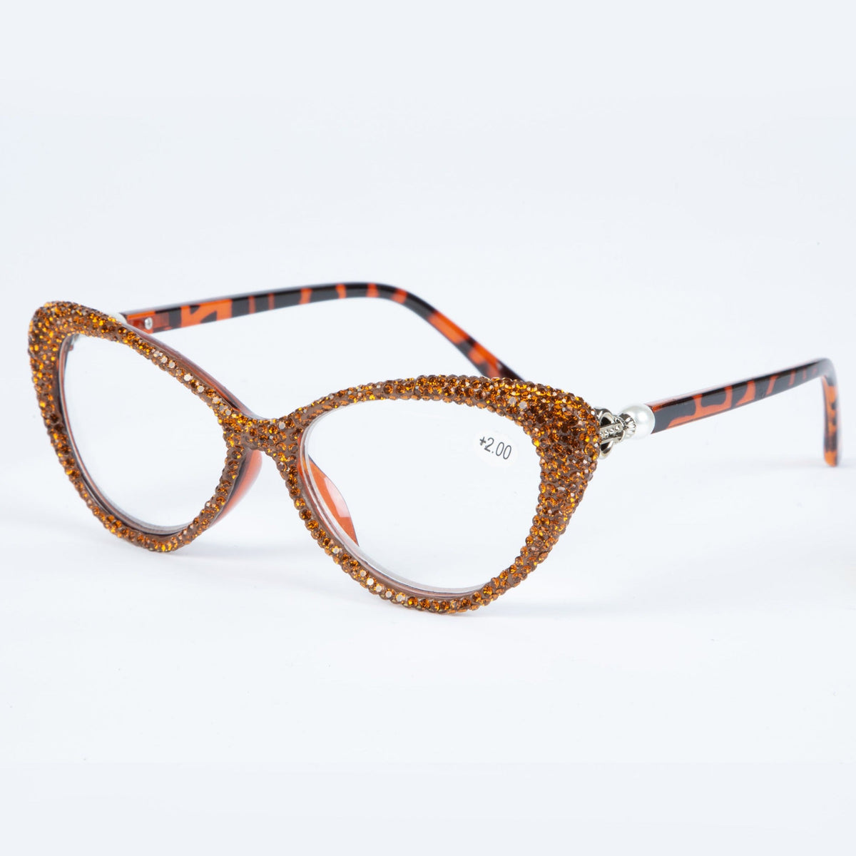 Handmade Rhinestone Cat Eye Reader Glasses G0399-Brown