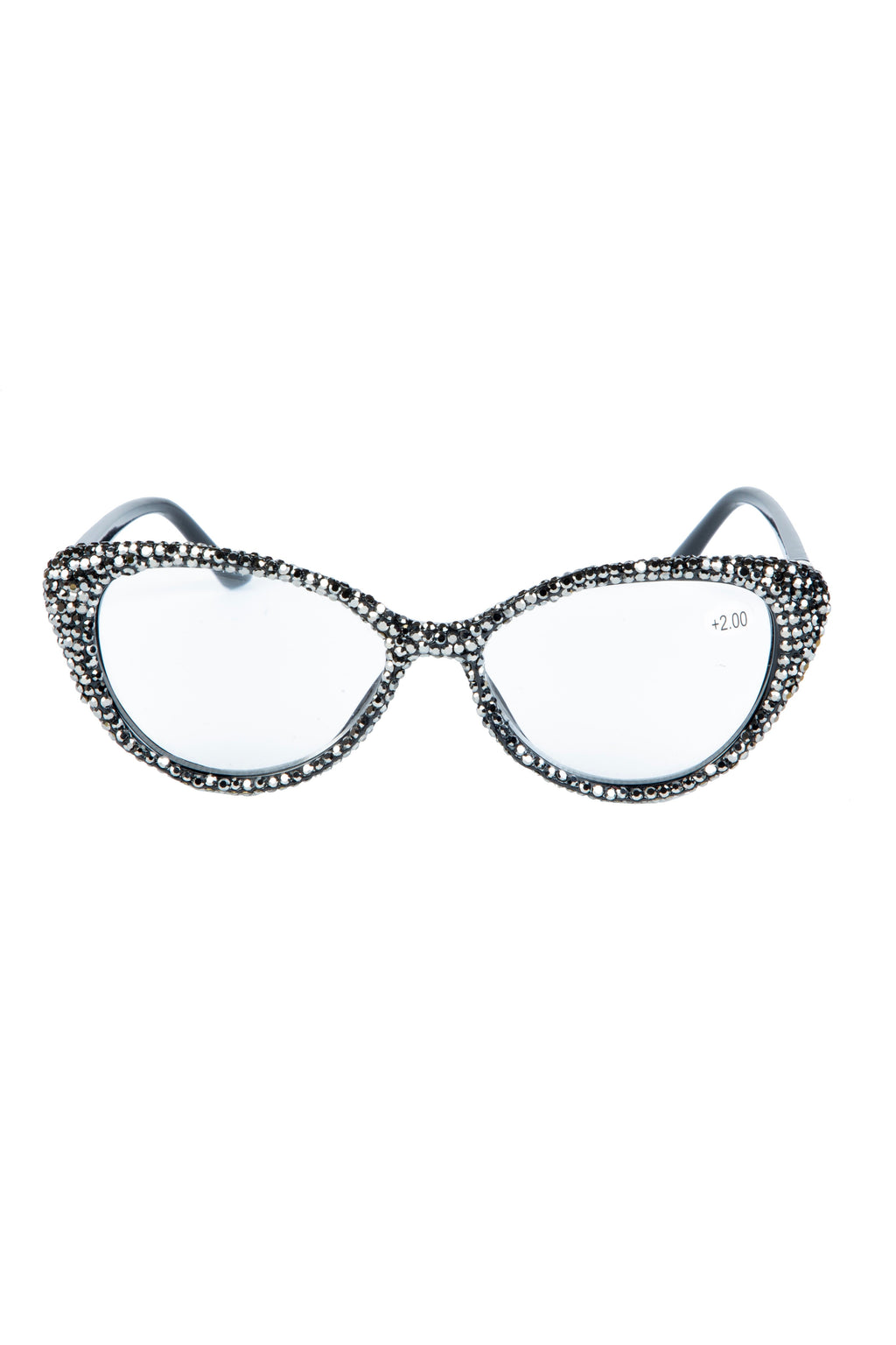 Handmade Rhinestone Cat Eye Reader Glasses G0399 - Gun Metal