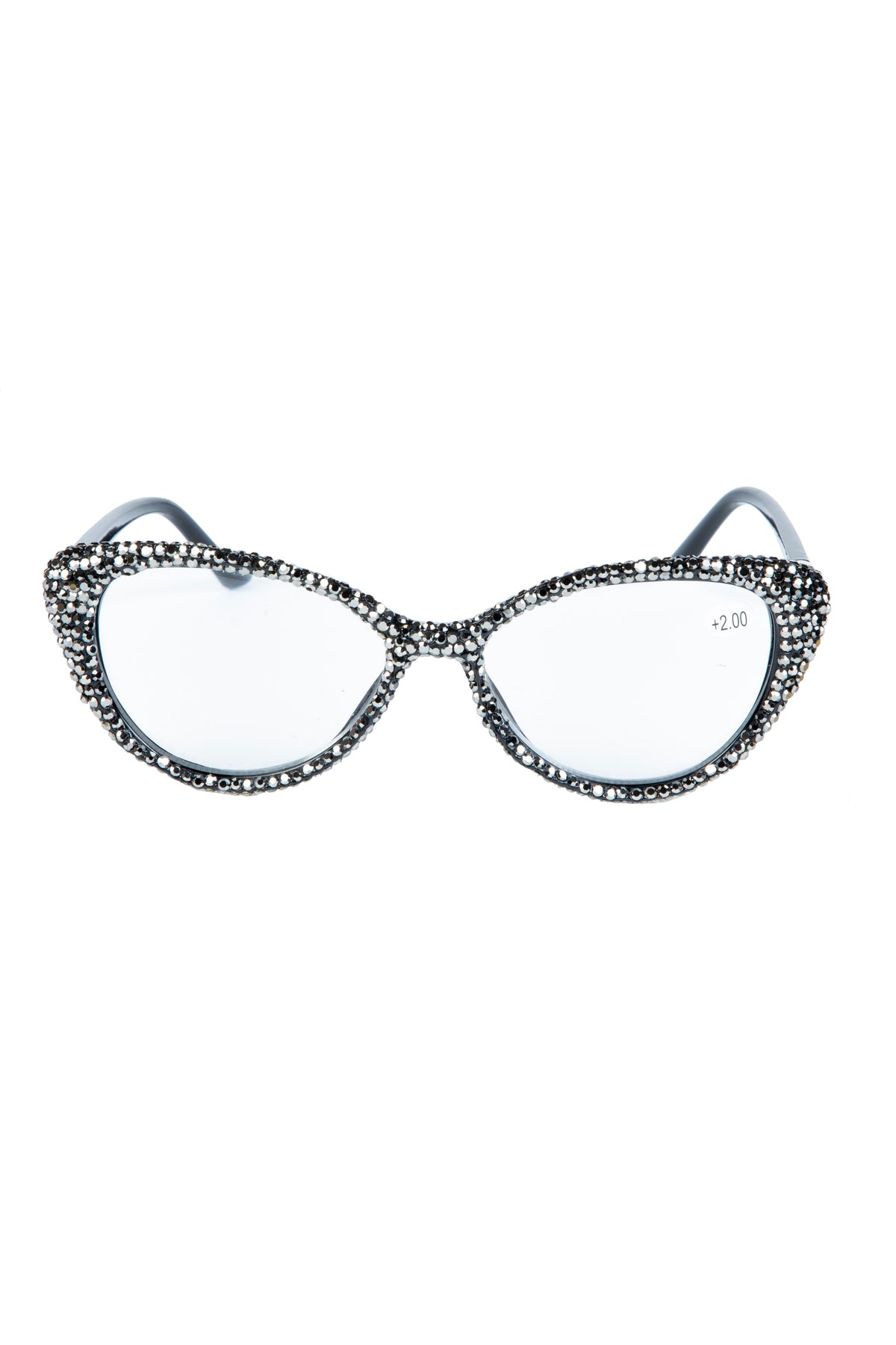 Handmade Rhinestone Cat Eye Reader Glasses G0399 - Gun Metal