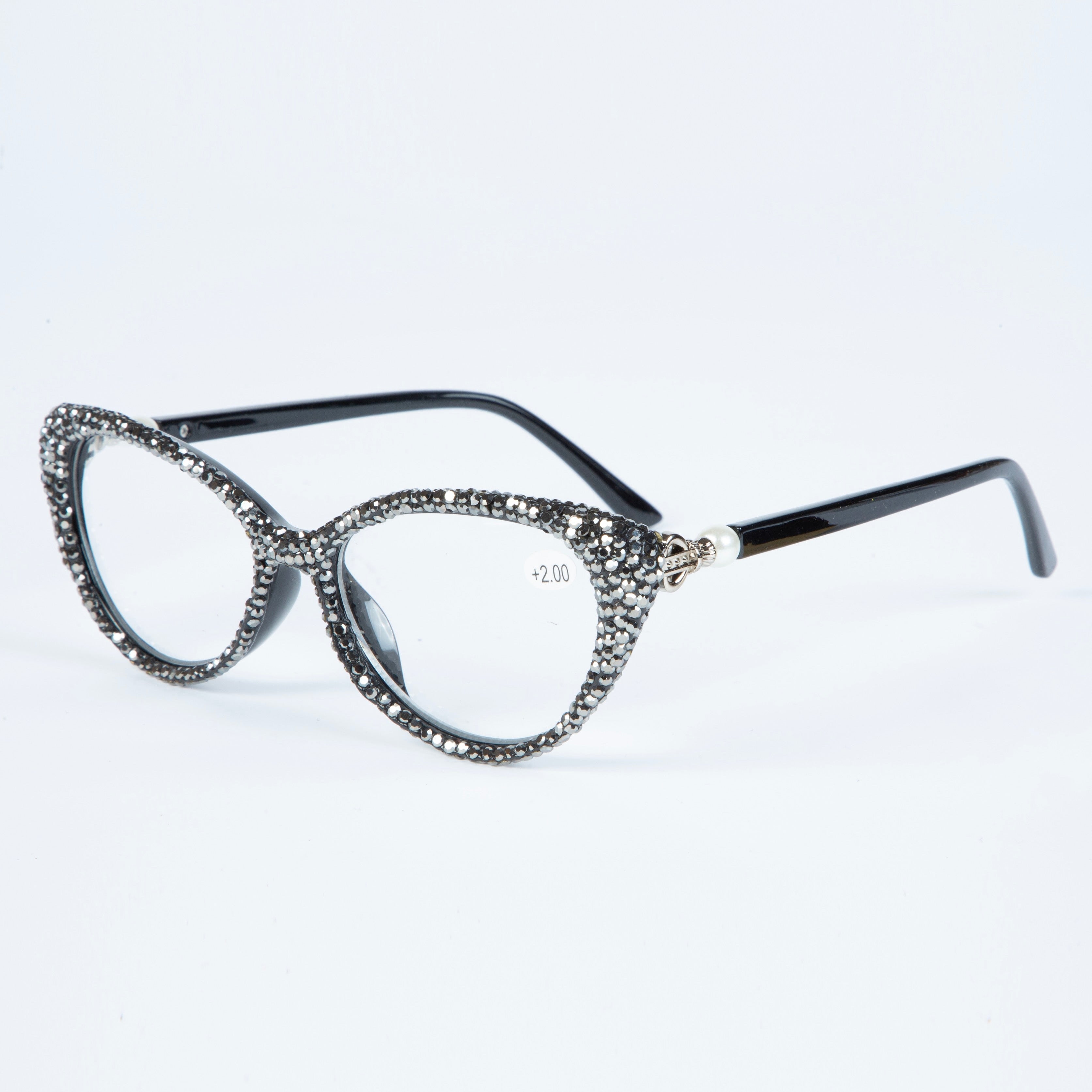 Handmade Rhinestone Cat Eye Reader Glasses G0399 - Gun Metal