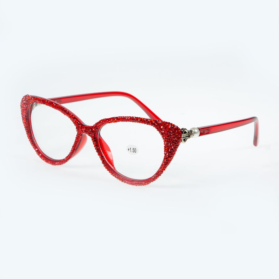 Handmade Rhinestone Cat-Eye Reader Glasses G0399-Red