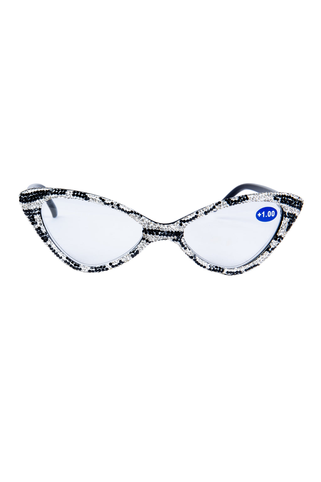 Handmade Rhinestone Cat Eye Reader Glasses G0404- White