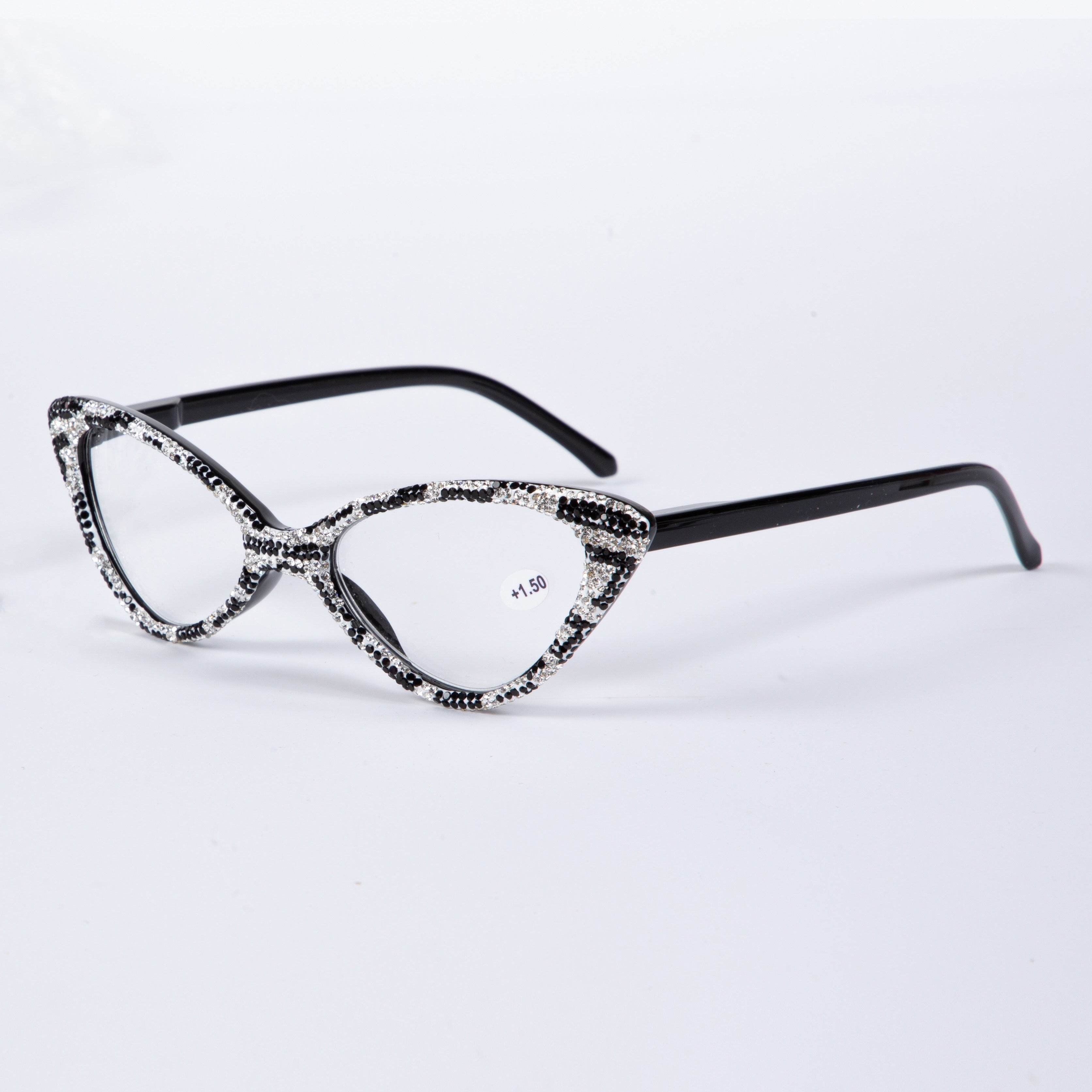 Handmade Rhinestone Cat Eye Reader Glasses G0404- White