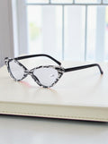 Handmade Rhinestone Cat Eye Reader Glasses G0404- White