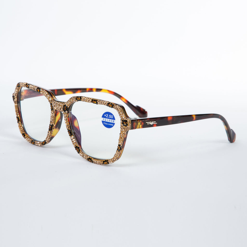 Handmade Rhinestone Square Reader Glasses G0411-Brown