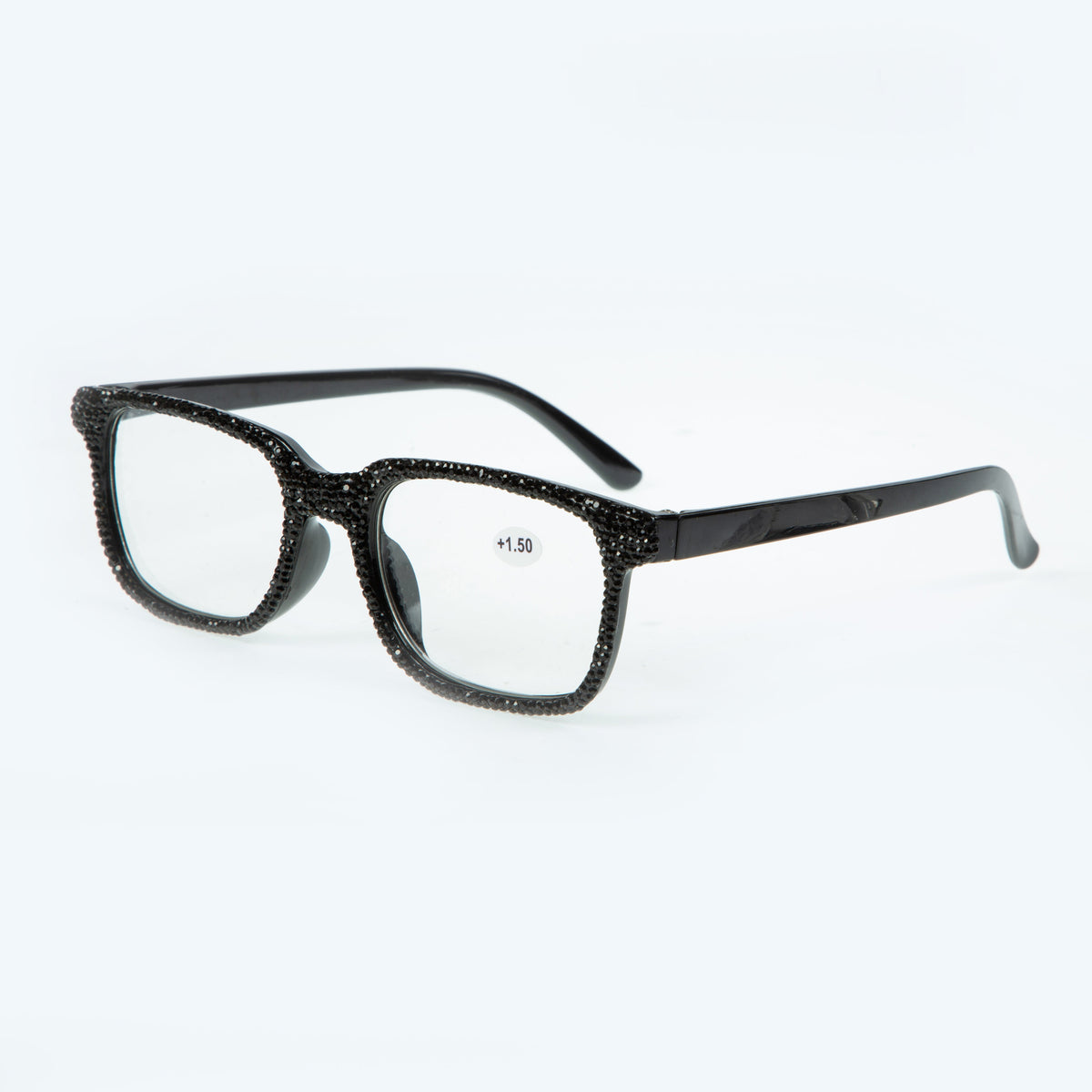 Handmade Rhinestone Rectangle Reader Glasses G0444 - Black