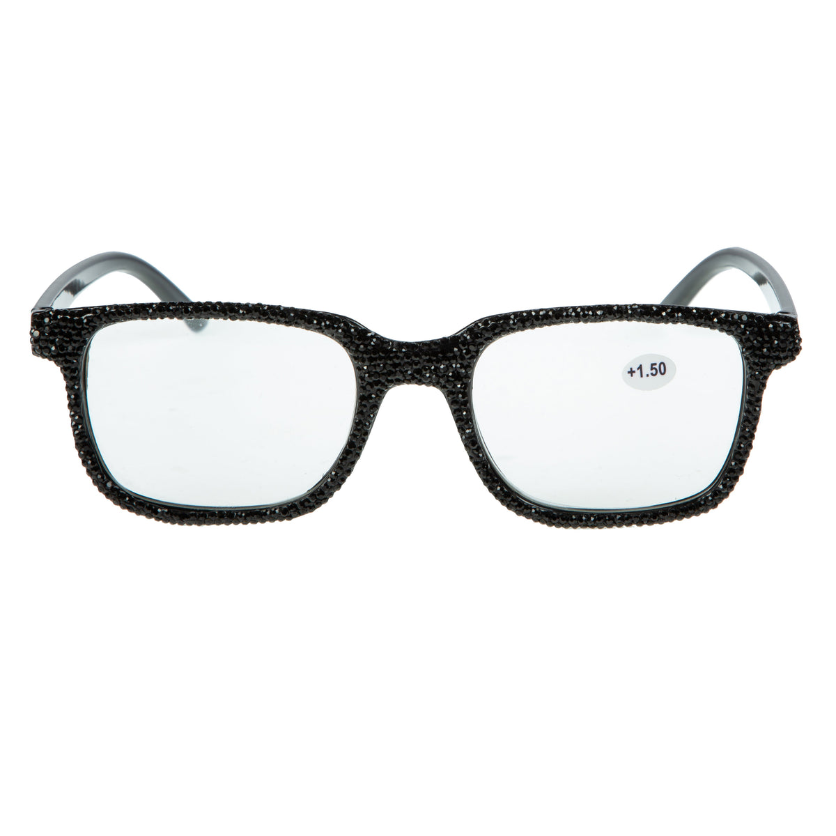 Handmade Rhinestone Rectangle Reader Glasses G0444 - Black